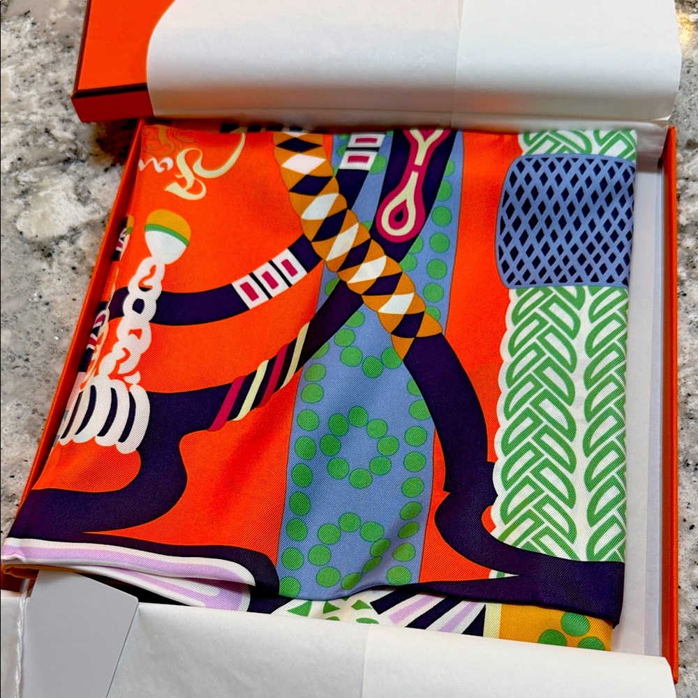Hermes Fantaisie D’Etriers Multicolor Silk Scarf